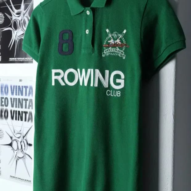 W(S) 헤지스 반팔 카라 티셔츠 그린 럭비 한정-13914