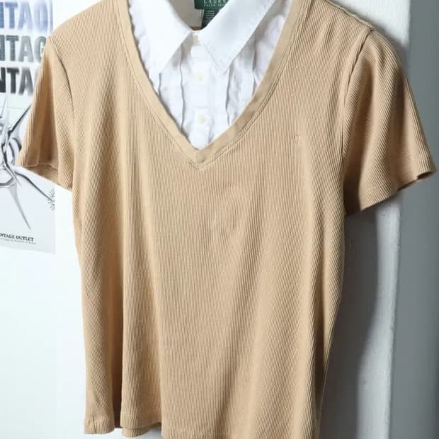 W(XL) 폴로 랄프로렌 반팔 카라 티셔츠 작은수선 베이지-1426B