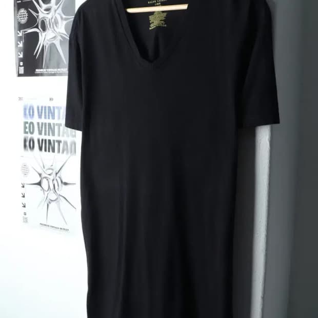 (L-XL) 폴로 랄프로렌 반팔 티셔츠 브이넥 블랙 포니-14A76