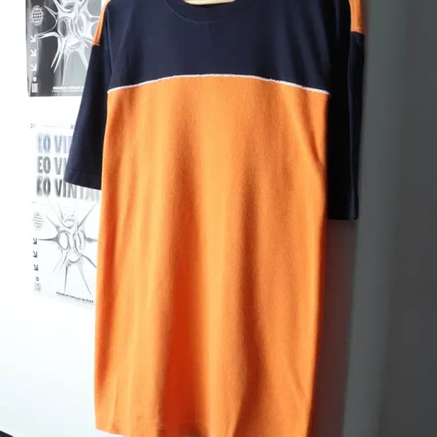 (L-XL) 타미힐피거 반팔 티셔츠 주황 와플 올드스쿨-14B3E