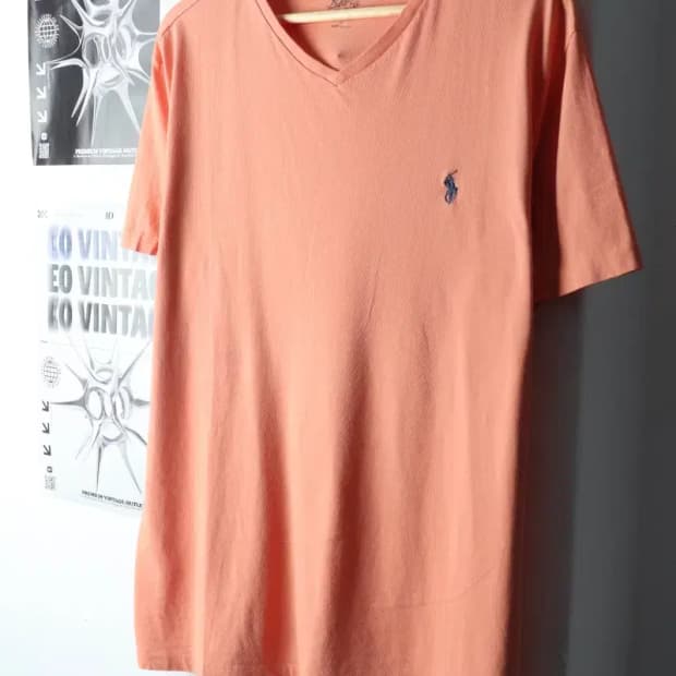 (L-XL) 폴로 랄프로렌 반팔 티셔츠 브이넥 주황 포니-14AFD