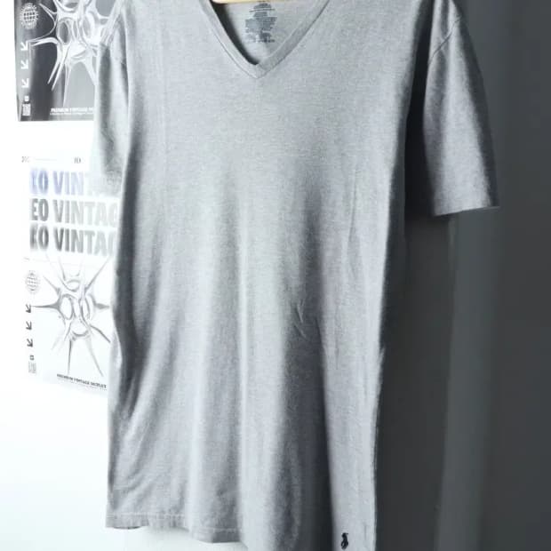 (L-XL) 폴로 랄프로렌 반팔 티셔츠 브이넥 그레이-14B09