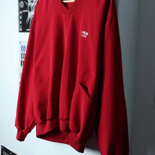 (XL) 휠라 긴팔티셔츠 년대 웜업 레드-153E1