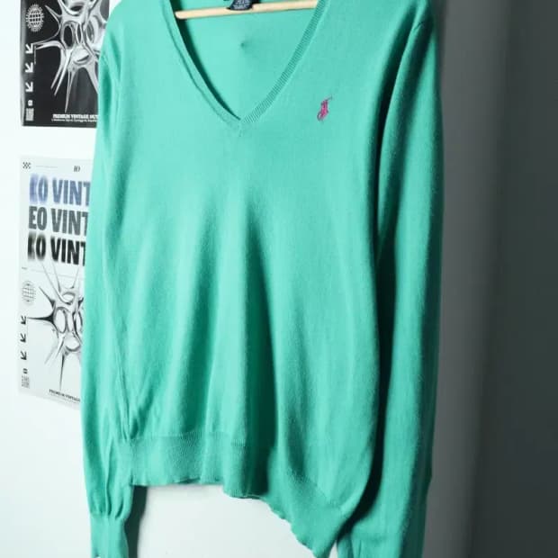 W(XL) 폴로 랄프로렌 니트 브이넥 연그린 포니-15594