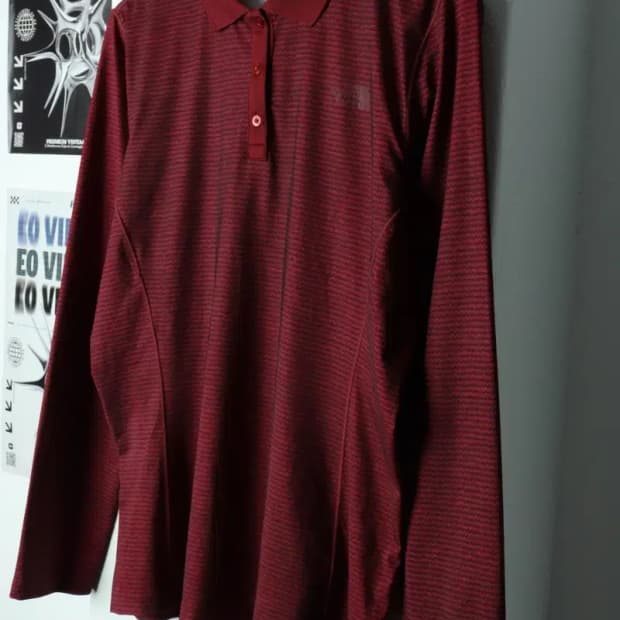 W(XL) 노스페이스 카라 긴팔티셔츠 기능성 패턴 버건디-15657