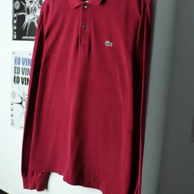 (XL) 라코스테 카라 긴팔티셔츠 사용감 버건디-15658