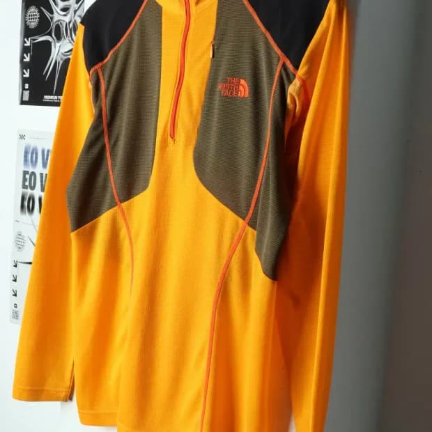 (M) 노스페이스 카라 긴팔티셔츠 기능성 반집업 노랑-15659