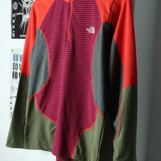 W(XL) 노스페이스 카라 긴팔티셔츠 기능성 반집업 컬러믹스-1565D