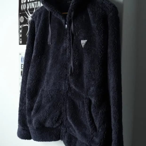 (M-L) 게스 집업 바람막이 점퍼자켓 후드 후리스 네이비-15781