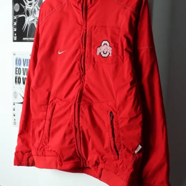 (M-L) 나이키 집업 바람막이 점퍼자켓 오하이오주 레드-15784