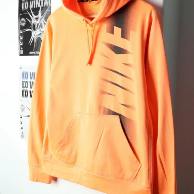 (M) 나이키 후드티셔츠 기능성 주황 기모-157DB