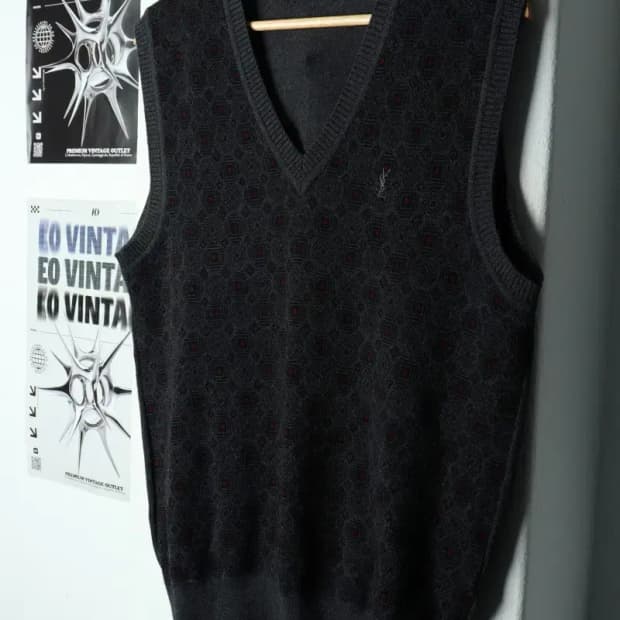 (L) 입생로랑 니트 조끼 패턴 그레이-157F7