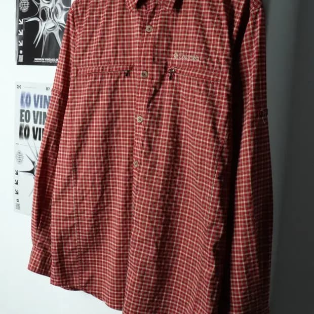 (M) 컬럼비아 셔츠 남방 체크 나일론 레드-15801