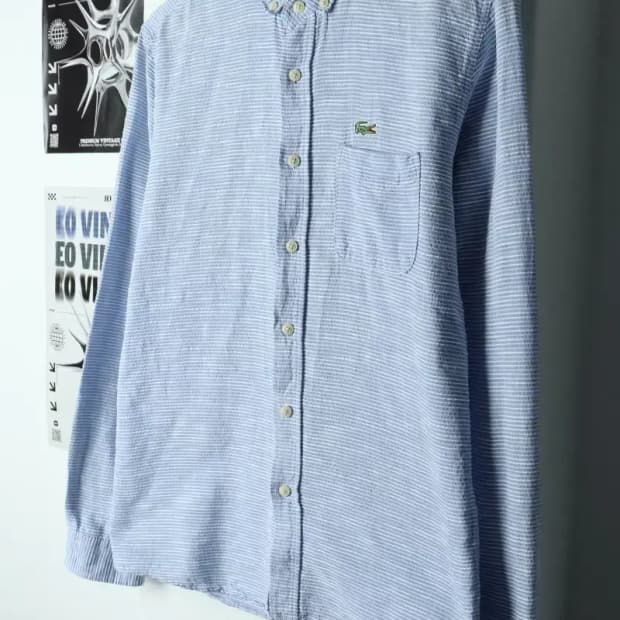 (L) 라코스테 셔츠 남방 스트라이프 골댄 연블루-1580C