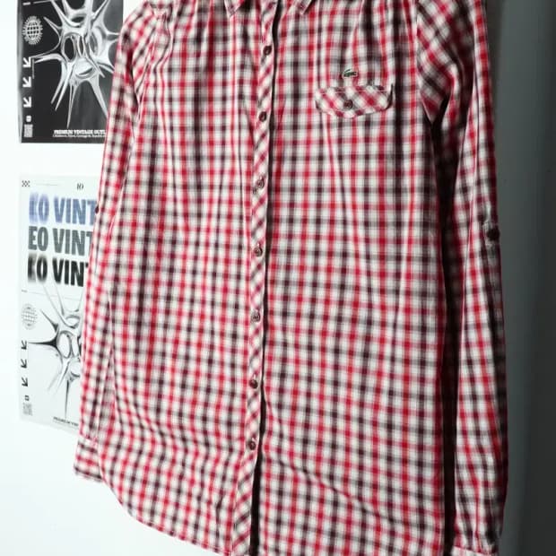 W(L) 라코스테 셔츠 남방 체크 레드 아메카지-15884