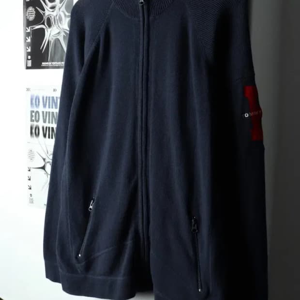 (M-XL) 타미힐피거 니트 가디건 집업 네이비 올드스쿨-15909
