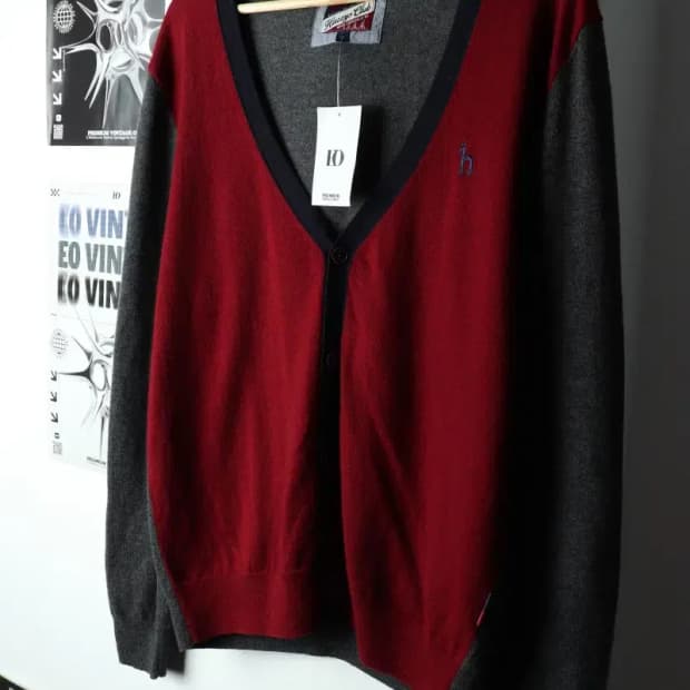 (2XL) 헤지스 니트 가디건 빅사이즈 버건디 울-15910