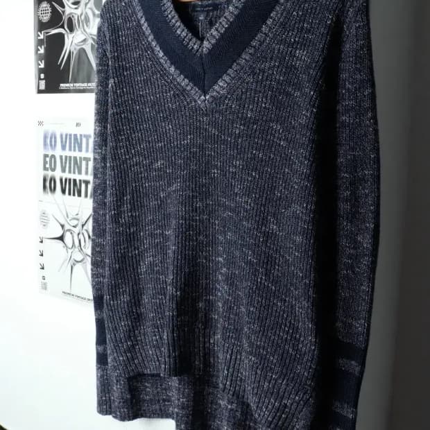 W(M-L) 타미힐피거 니트 브이넥 네이비 헤비울-1591F