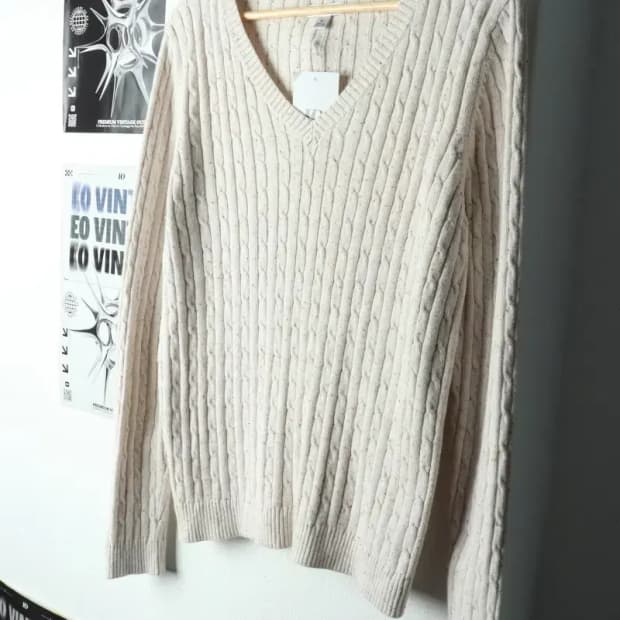 W(M-L) 브랜드빈티지 니트 브이넥 케이블 꽈배기-1592A
