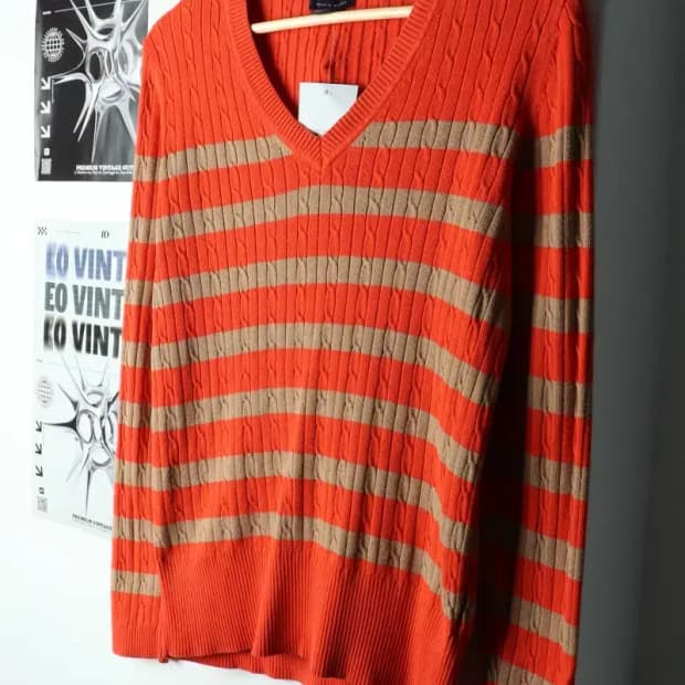 W(L) 타미힐피거 니트 브이넥 케이블 꽈배기-1592B