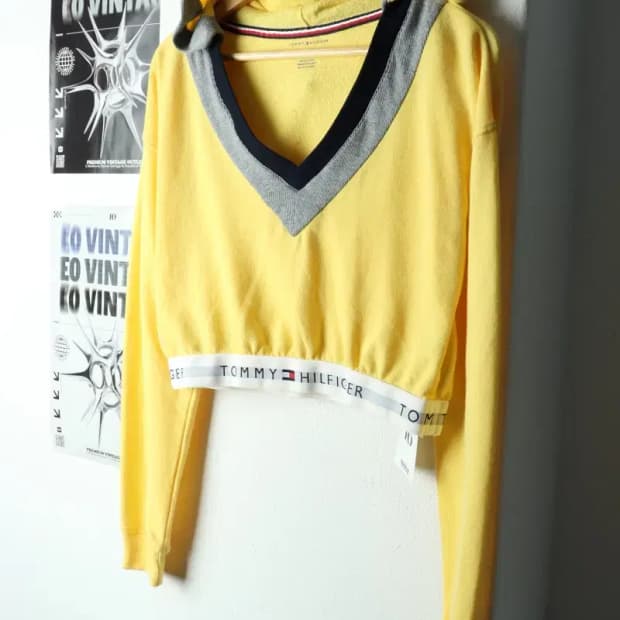W(S-M) 타미힐피거 니트 후드 노랑 올드스쿨-1592F