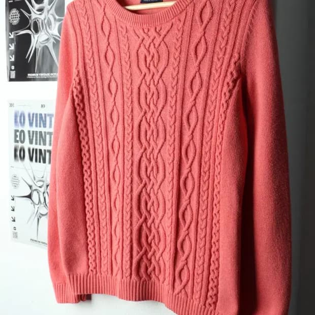 W(M) 타미힐피거 니트 핑크 케이블 꽈배기 딸기우유-15934