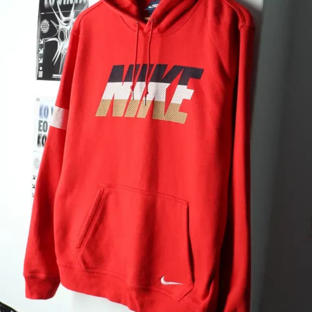 (XL) 나이키 후드티셔츠 레드 기모 올드스쿨-15A37