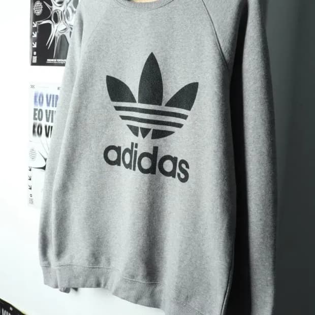 (XL) 아디다스 맨투맨 티셔츠 그레이 빅로고 기모-15A3D