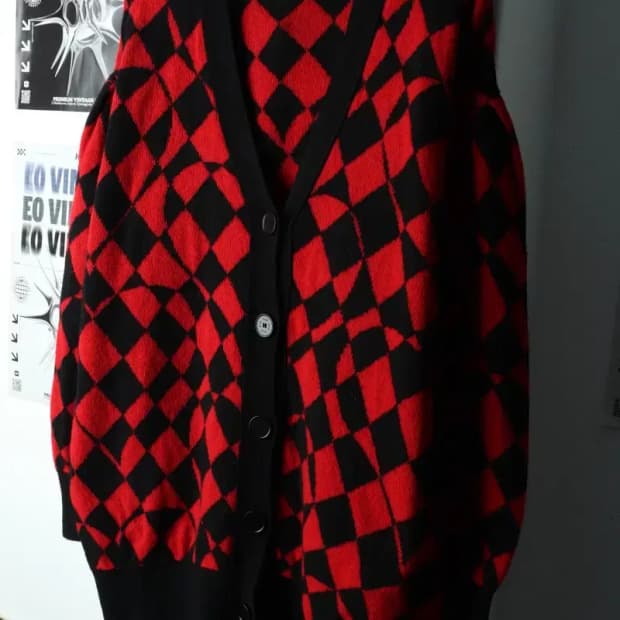 (S-M) 엠에스지엠 니트 가디건 레드 아가일 패턴-15A4E