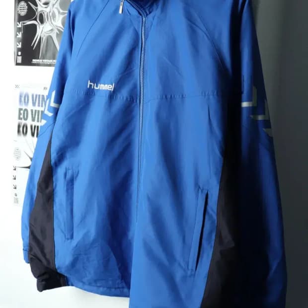 (XL-2XL) 험멜 집업 바람막이 점퍼자켓 블루 올드스쿨-15AB5