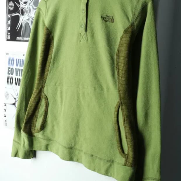 W(M) 노스페이스 카라 긴팔티셔츠 후리스 반집업 그린-15AC7