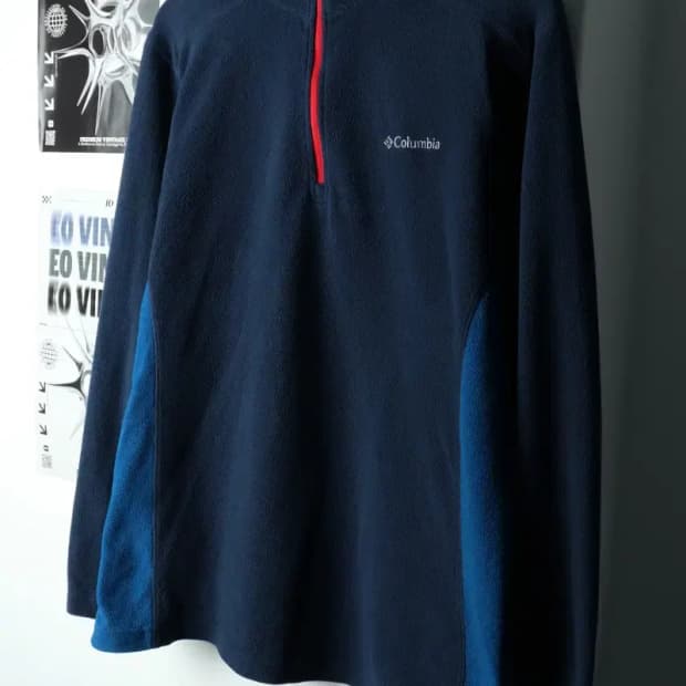 (L) 컬럼비아 카라 긴팔티셔츠 후리스 반집업 블루-15AC8