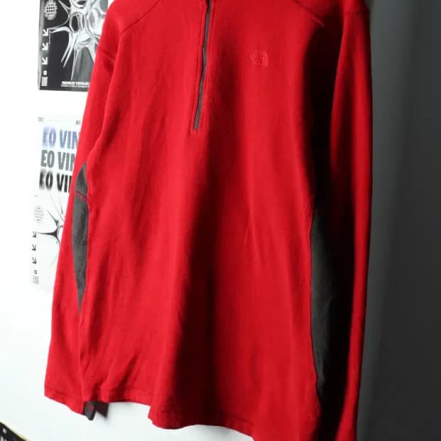 (L-XL) 노스페이스 카라 긴팔티셔츠 후리스 반집업 레드-15ACF