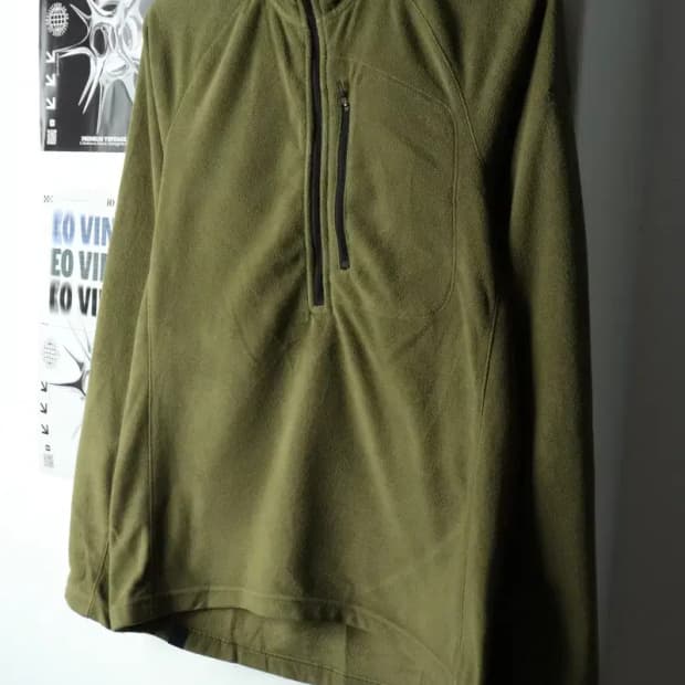 (L) 아디다스 카라 긴팔티셔츠 후리스 반집업 카키-15B39