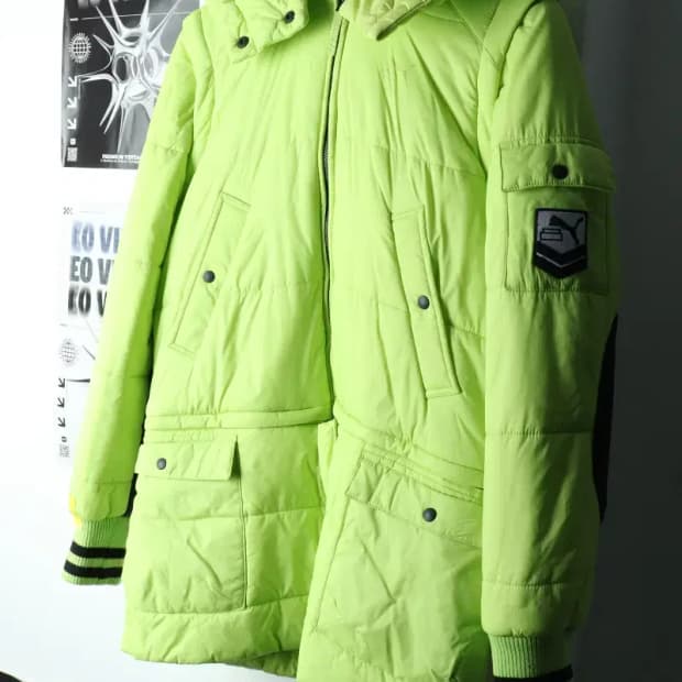 W(S) 퓨마 패딩 점퍼자켓 연그린 롱 올드스쿨-15B9C