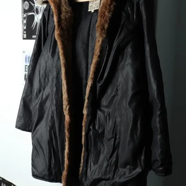 W(M-L) 빈폴 패딩 점퍼자켓 블랙 토끼털 롱-15B9D