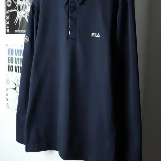 (XL) 휠라 카라 긴팔티셔츠 네이비 기능성 기모-15B5A