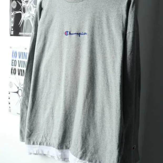 (S-M) 챔피온 긴팔티셔츠 레이어드 그레이 올드스쿨-15BE4