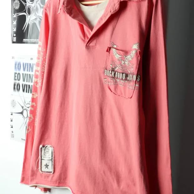 (L) 버커루 카라 긴팔티셔츠 핑크 레이어드 올드스쿨-15BE6