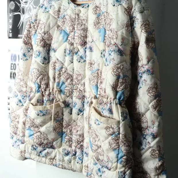 W(M-L) 컬럼비아 패딩 점퍼자켓 플라워 화이트 누빔-15BF1