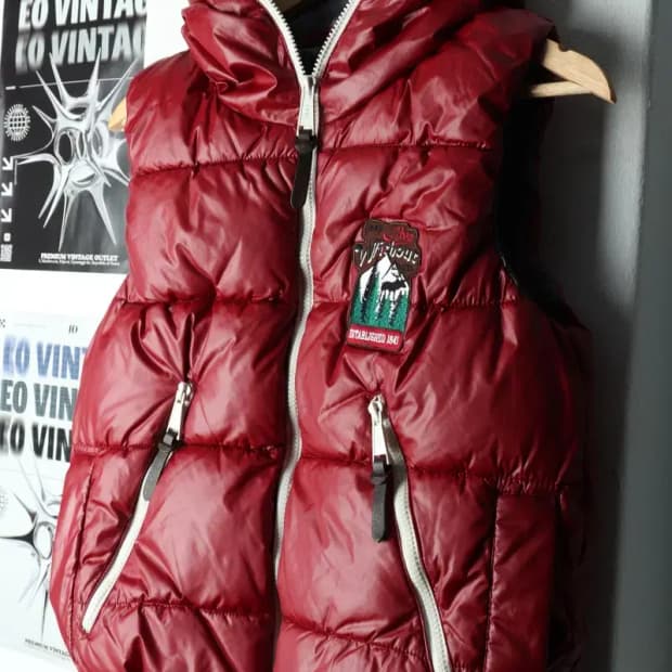 (S) 지프 패딩 점퍼자켓 조끼 버건디 올드스쿨-15BF9