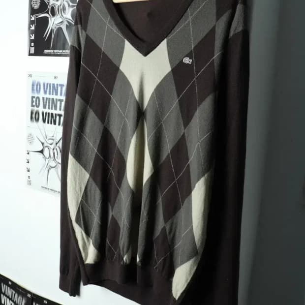 (XL) 라코스테 니트 아가일 브라운 울-15C71