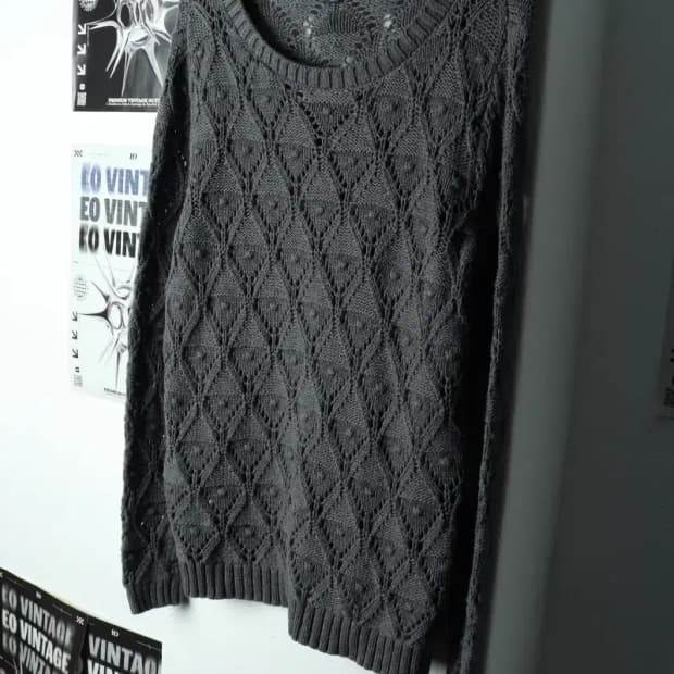 W(L-XL) 타미힐피거 니트 아가일 그레이 루즈핏-15C73