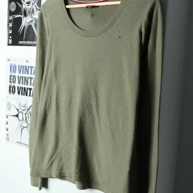 W(S) 타미힐피거 니트 카키 패턴 기본핏-15C78