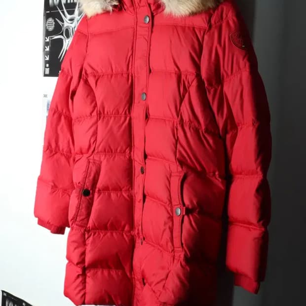 W(XS) 타미힐피거 패딩 점퍼자켓 구스다운 거위털 레드 롱-15D06