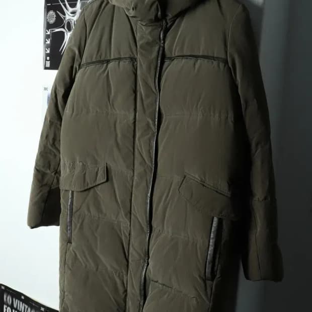 W(XS-S) 마쥬 패딩 점퍼자켓 덕다운 오리털 카키 롱-15D09