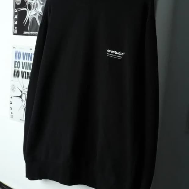 (XL-2XL) 비바스튜디오 맨투맨 티셔츠 블랙 로고 올드스쿨-15D15