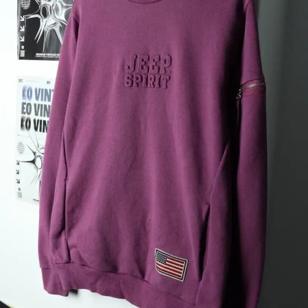 (L-XL) 지프 맨투맨 티셔츠 퍼플 포켓 올드스쿨-15D28