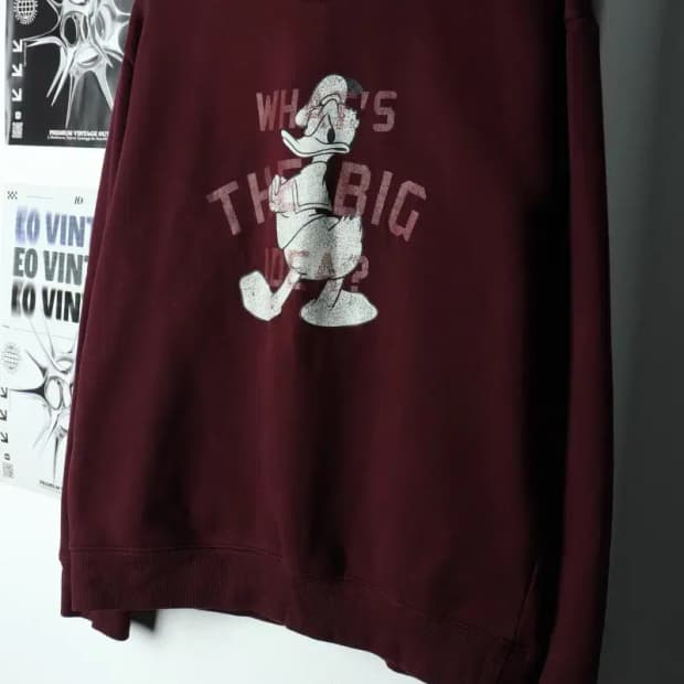 W(XL-2XL) 디즈니 맨투맨 티셔츠 도날드덕 기모 버건디-15D29