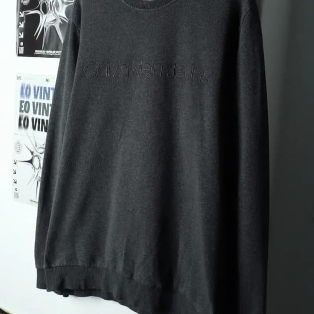 (XL) 캘빈클라인 맨투맨 티셔츠 그레이 로고 올드스쿨-15D2B